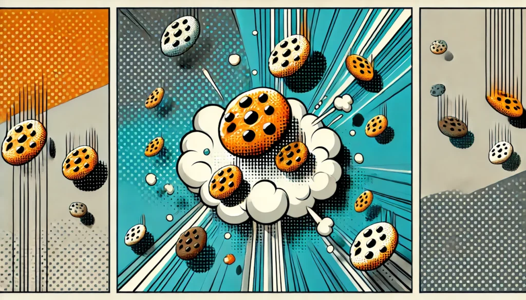 Cookies exploding into the scene to demonstrate the Third-Party Cookie Phase-Out Reversal by Google