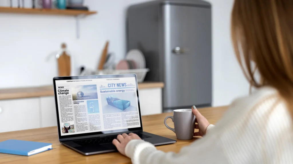 A lady uses her laptop to read a new site